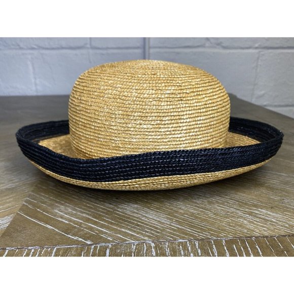 Handmade Bunn. New York Straw Sun Hat Black Rim Classic Natural Tan - Picture 7 of 12